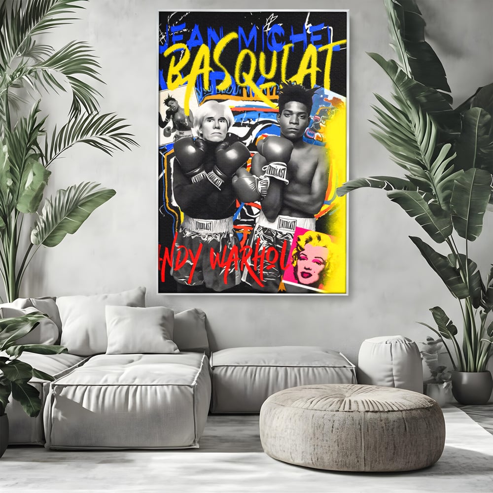 Tablou Canvas Premium LuxCanva® C1153, Basquiat And Warhol Duel , Culori, Icons, Boxing, Game Room, Bar, Relaxare, Culori Vibrante