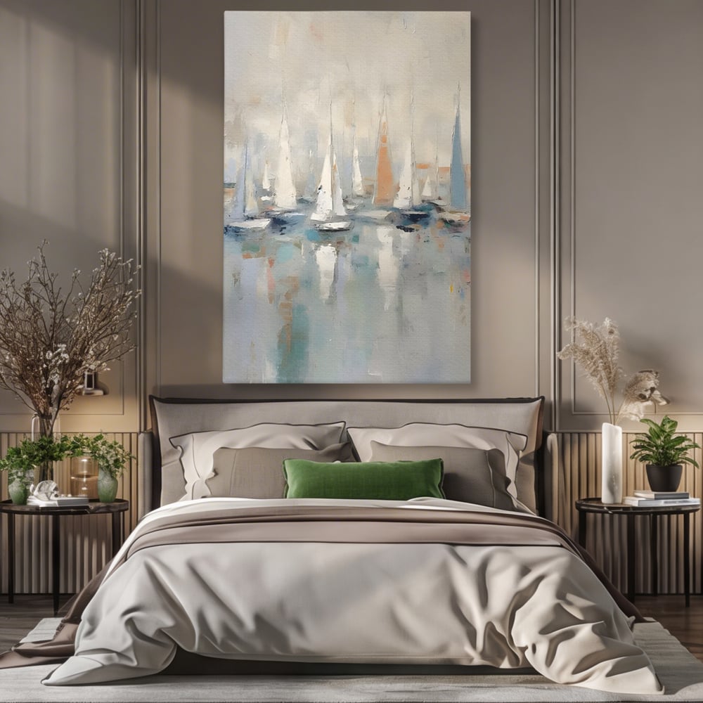 Tablou Canvas Premium LuxCanva® C1154, Ships In The Harbour , Culori, Sea, Travel, Living Room, Bar, Relaxare, Culori Vibrante