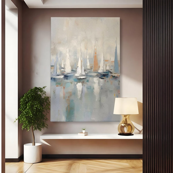 Tablou Canvas Premium LuxCanva® C1154, Ships In The Harbour , Culori, Sea, Travel, Living Room, Bar, Relaxare, Culori Vibrante