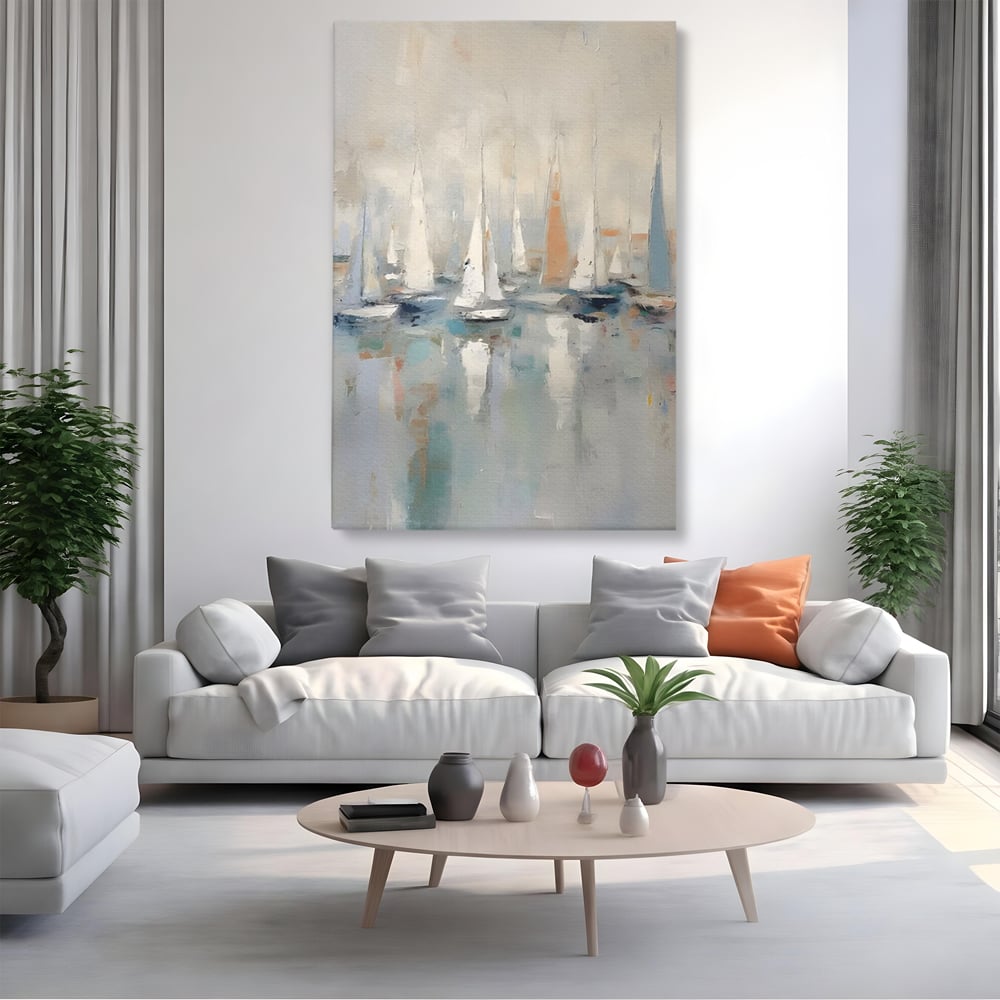 Tablou Canvas Premium LuxCanva® C1154, Ships In The Harbour , Culori, Sea, Travel, Living Room, Bar, Relaxare, Culori Vibrante