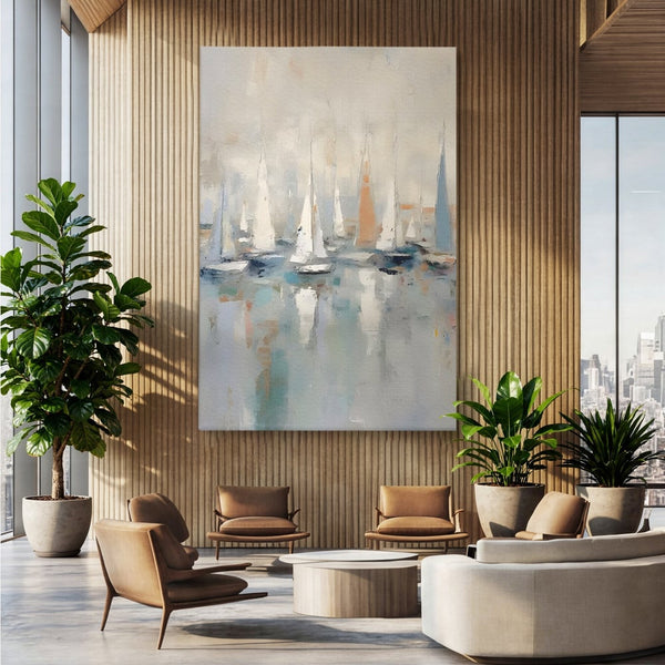 Tablou Canvas Premium LuxCanva® C1154, Ships In The Harbour , Culori, Sea, Travel, Living Room, Bar, Relaxare, Culori Vibrante