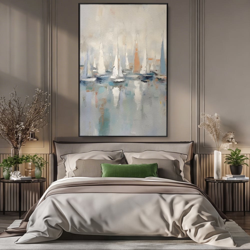 Tablou Canvas Premium LuxCanva® C1154, Ships In The Harbour , Culori, Sea, Travel, Living Room, Bar, Relaxare, Culori Vibrante