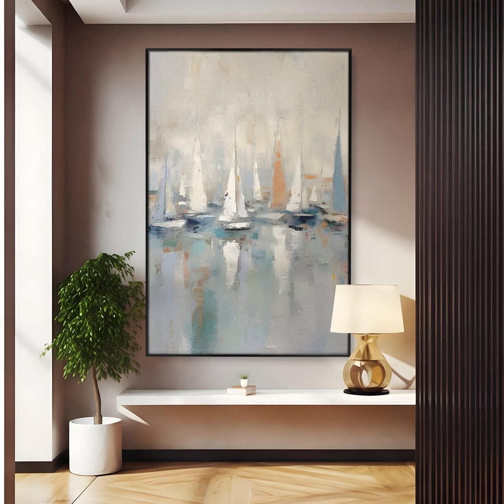 Tablou Canvas Premium LuxCanva® C1154, Ships In The Harbour , Culori, Sea, Travel, Living Room, Bar, Relaxare, Culori Vibrante