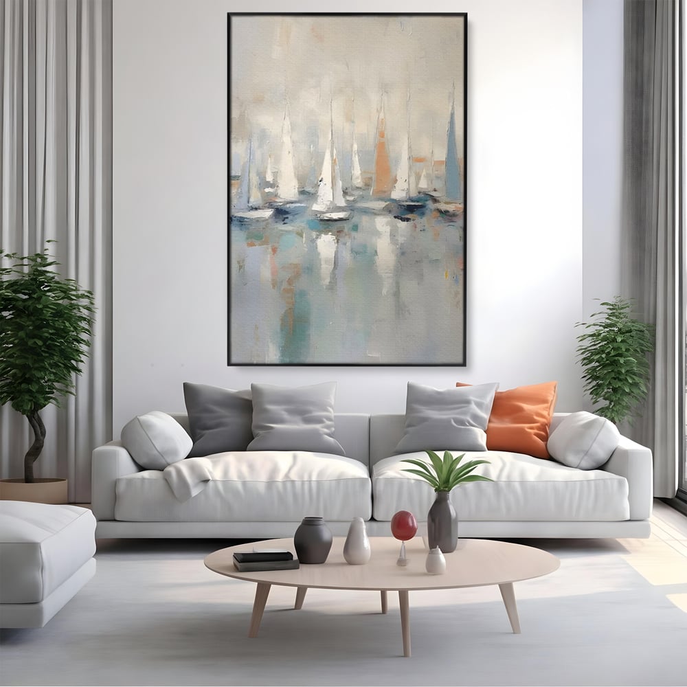 Tablou Canvas Premium LuxCanva® C1154, Ships In The Harbour , Culori, Sea, Travel, Living Room, Bar, Relaxare, Culori Vibrante