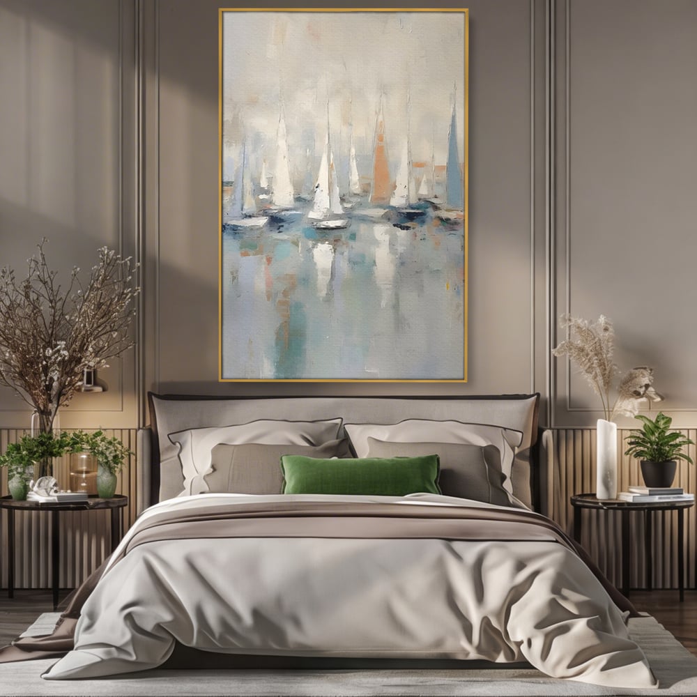 Tablou Canvas Premium LuxCanva® C1154, Ships In The Harbour , Culori, Sea, Travel, Living Room, Bar, Relaxare, Culori Vibrante