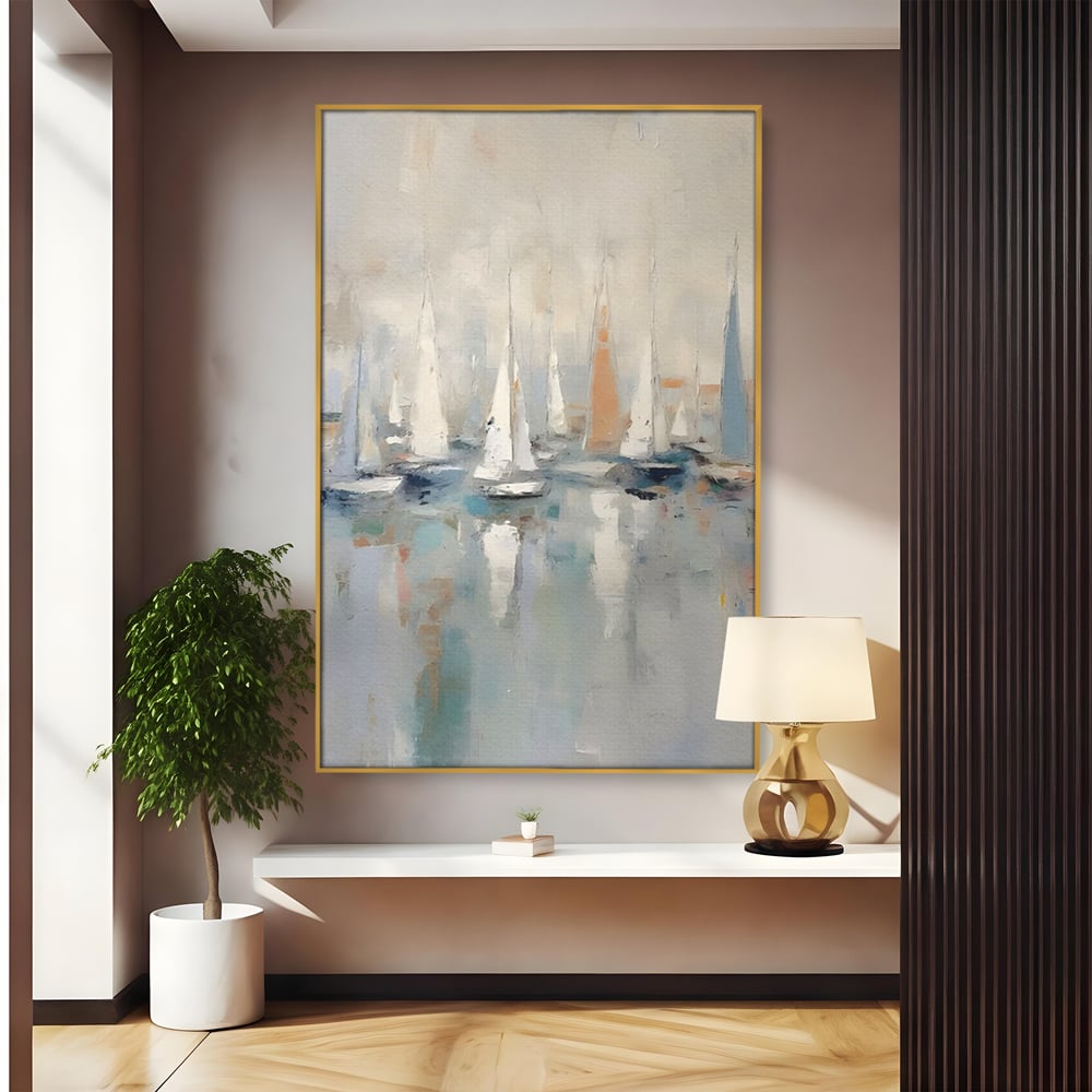 Tablou Canvas Premium LuxCanva® C1154, Ships In The Harbour , Culori, Sea, Travel, Living Room, Bar, Relaxare, Culori Vibrante