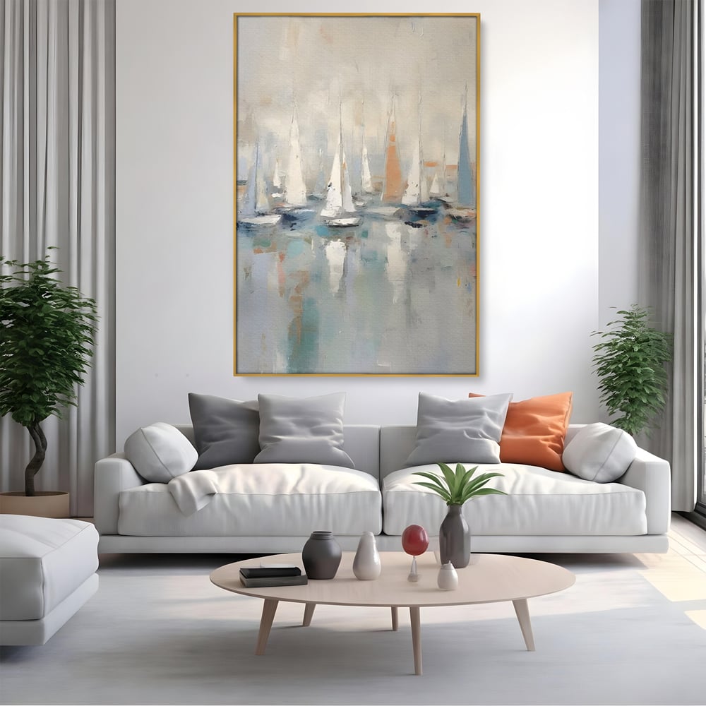 Tablou Canvas Premium LuxCanva® C1154, Ships In The Harbour , Culori, Sea, Travel, Living Room, Bar, Relaxare, Culori Vibrante