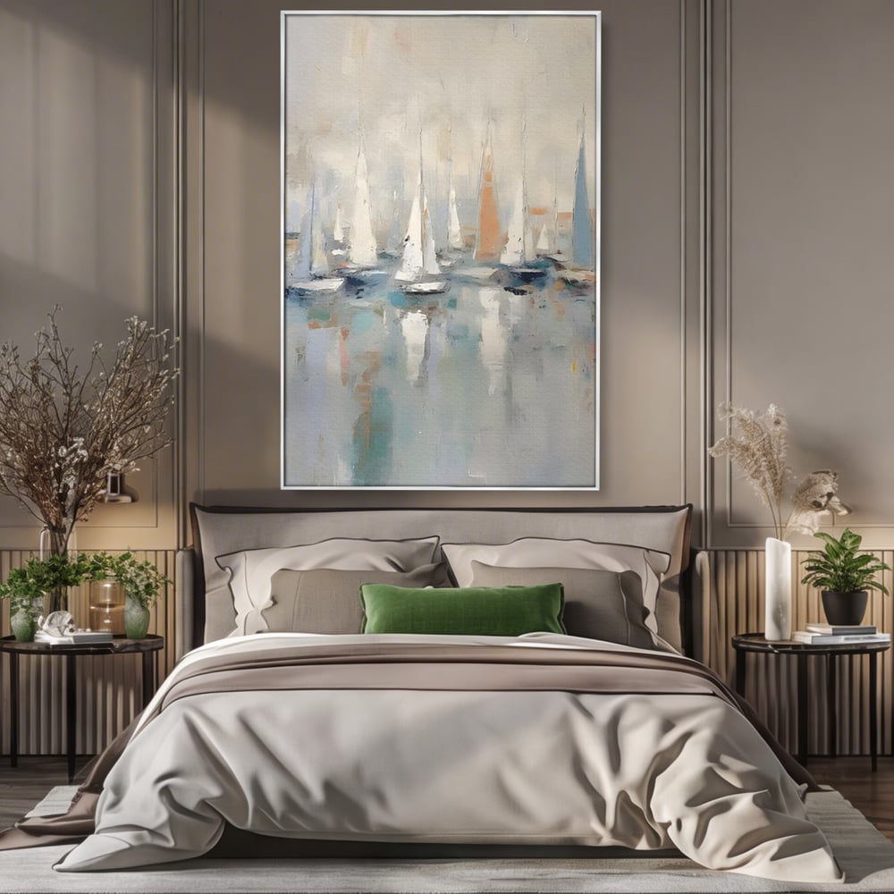Tablou Canvas Premium LuxCanva® C1154, Ships In The Harbour , Culori, Sea, Travel, Living Room, Bar, Relaxare, Culori Vibrante