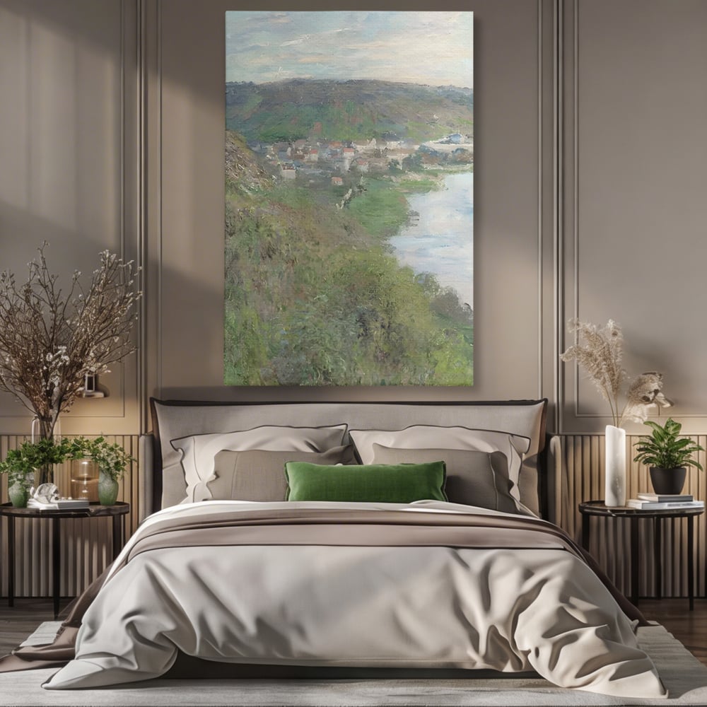 Tablou Canvas Premium LuxCanva® C1155, Wiew Of The Village By Monet , Culori, Sea, Travel, People, Living Room, Bar, Relaxare, Culori Vibrante