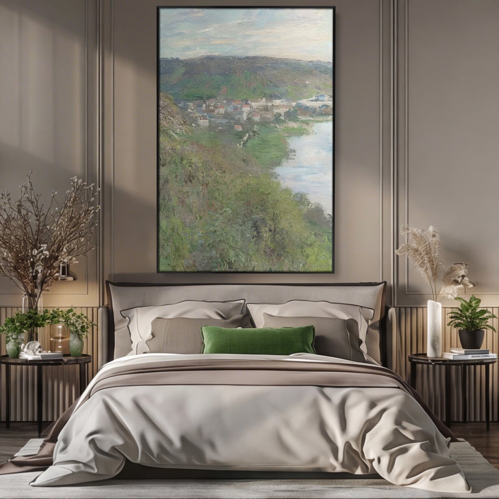 Tablou Canvas Premium LuxCanva® C1155, Wiew Of The Village By Monet , Culori, Sea, Travel, People, Living Room, Bar, Relaxare, Culori Vibrante