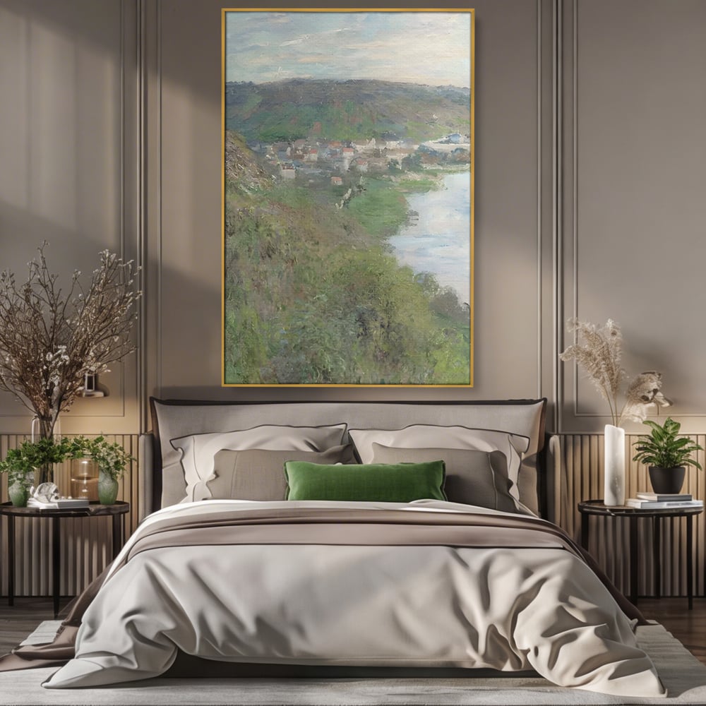 Tablou Canvas Premium LuxCanva® C1155, Wiew Of The Village By Monet , Culori, Sea, Travel, People, Living Room, Bar, Relaxare, Culori Vibrante