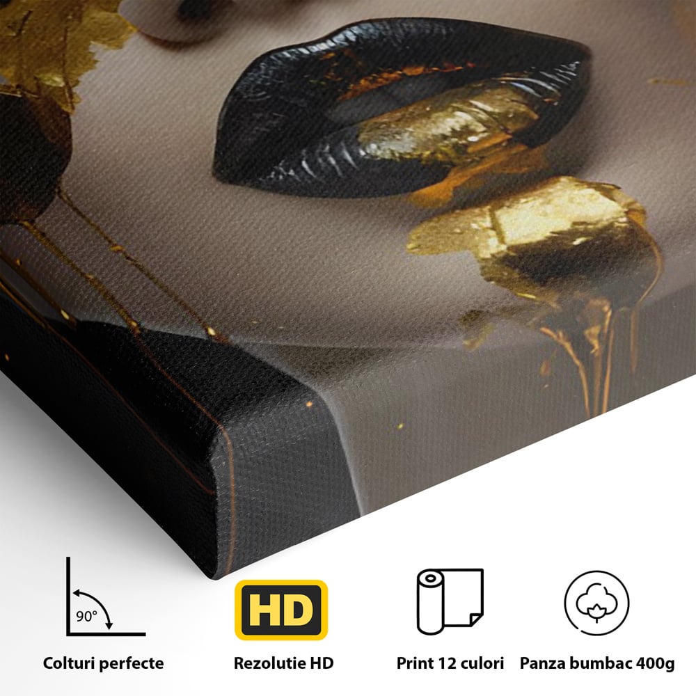 Tablou Canvas Premium LuxCanva® C1156, Pretty Face Covered In Gold ,  Culori, Girl, Beautiful, Living Room, Relaxare, Culori Vibrante