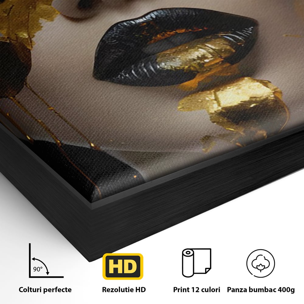 Tablou Canvas Premium LuxCanva® C1156, Pretty Face Covered In Gold ,  Culori, Girl, Beautiful, Living Room, Relaxare, Culori Vibrante