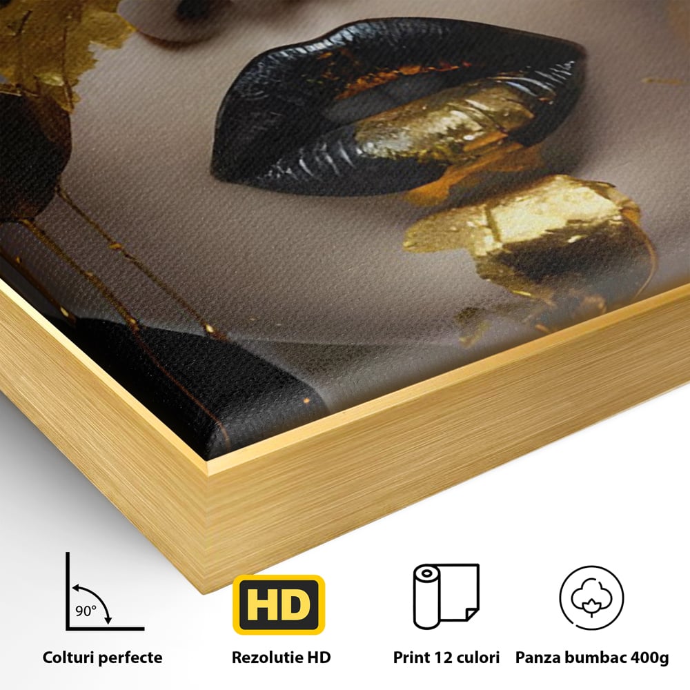 Tablou Canvas Premium LuxCanva® C1156, Pretty Face Covered In Gold ,  Culori, Girl, Beautiful, Living Room, Relaxare, Culori Vibrante
