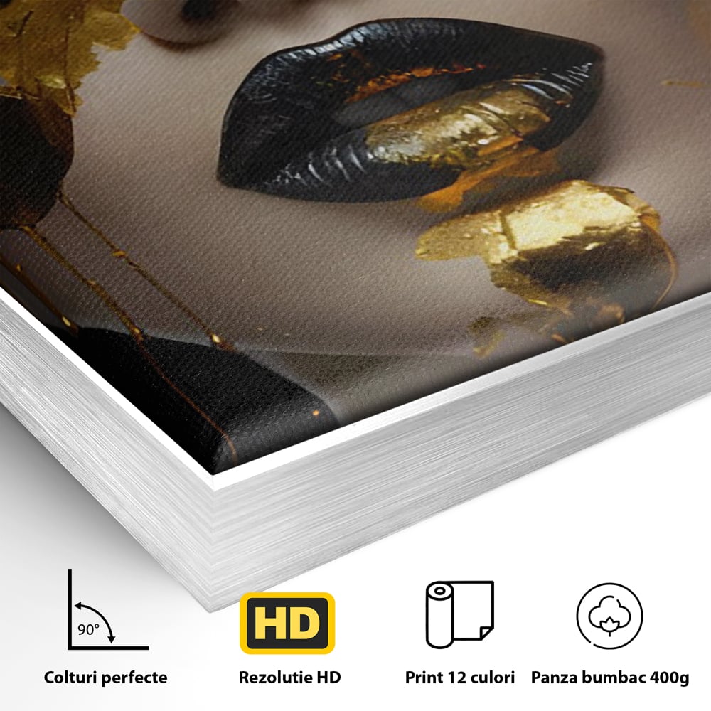 Tablou Canvas Premium LuxCanva® C1156, Pretty Face Covered In Gold ,  Culori, Girl, Beautiful, Living Room, Relaxare, Culori Vibrante