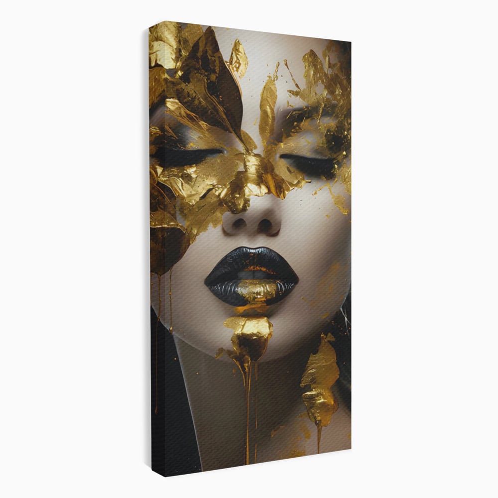 Tablou Canvas Premium LuxCanva® C1156, Pretty Face Covered In Gold ,  Culori, Girl, Beautiful, Living Room, Relaxare, Culori Vibrante