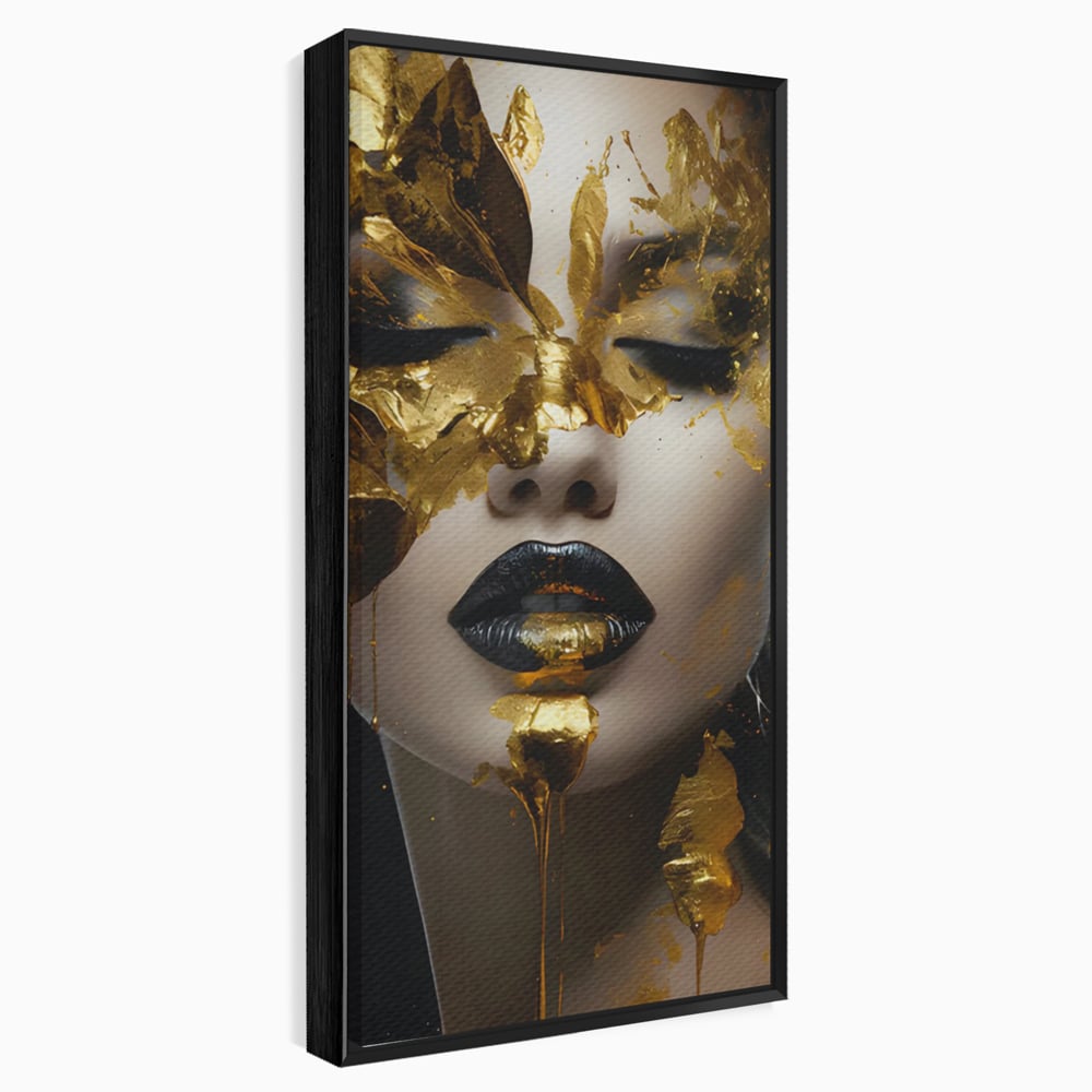 Tablou Canvas Premium LuxCanva® C1156, Pretty Face Covered In Gold ,  Culori, Girl, Beautiful, Living Room, Relaxare, Culori Vibrante