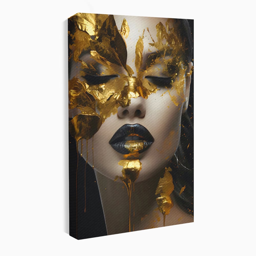 Tablou Canvas Premium LuxCanva® C1156, Pretty Face Covered In Gold ,  Culori, Girl, Beautiful, Living Room, Relaxare, Culori Vibrante