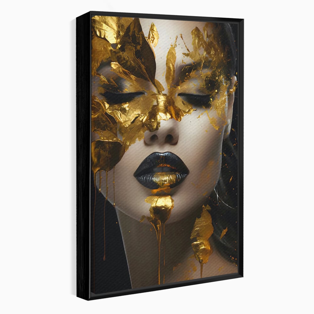 Tablou Canvas Premium LuxCanva® C1156, Pretty Face Covered In Gold ,  Culori, Girl, Beautiful, Living Room, Relaxare, Culori Vibrante