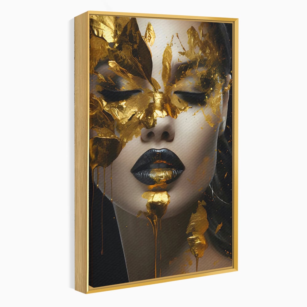 Tablou Canvas Premium LuxCanva® C1156, Pretty Face Covered In Gold ,  Culori, Girl, Beautiful, Living Room, Relaxare, Culori Vibrante