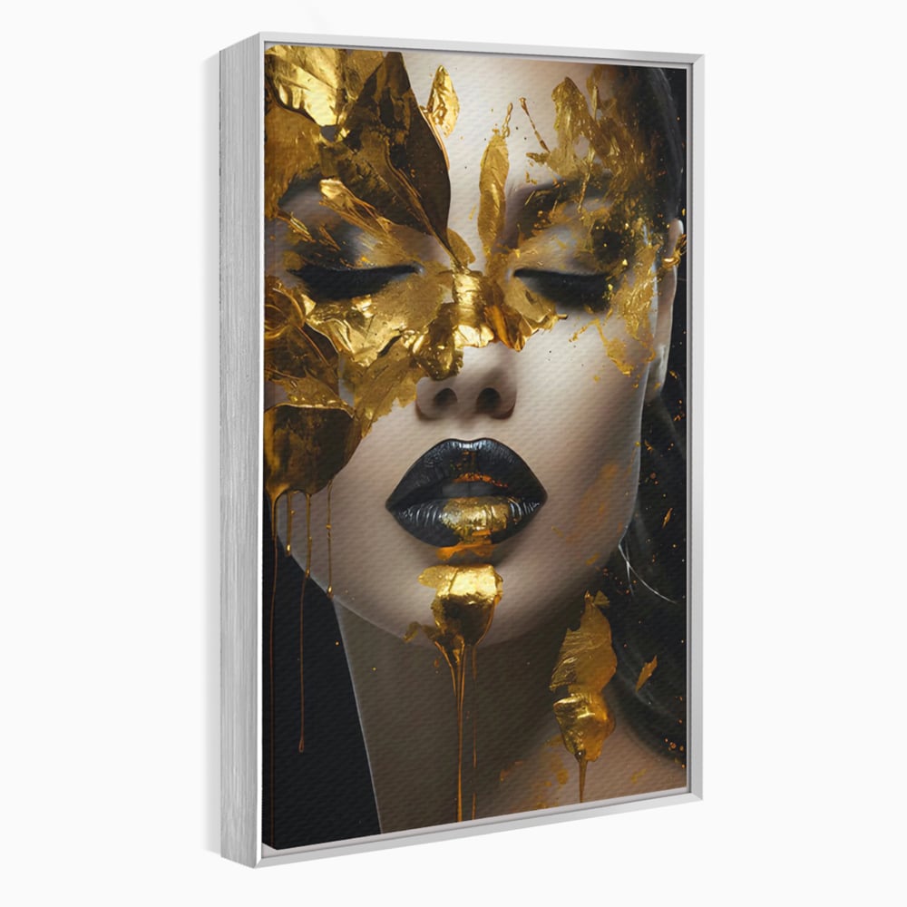 Tablou Canvas Premium LuxCanva® C1156, Pretty Face Covered In Gold ,  Culori, Girl, Beautiful, Living Room, Relaxare, Culori Vibrante