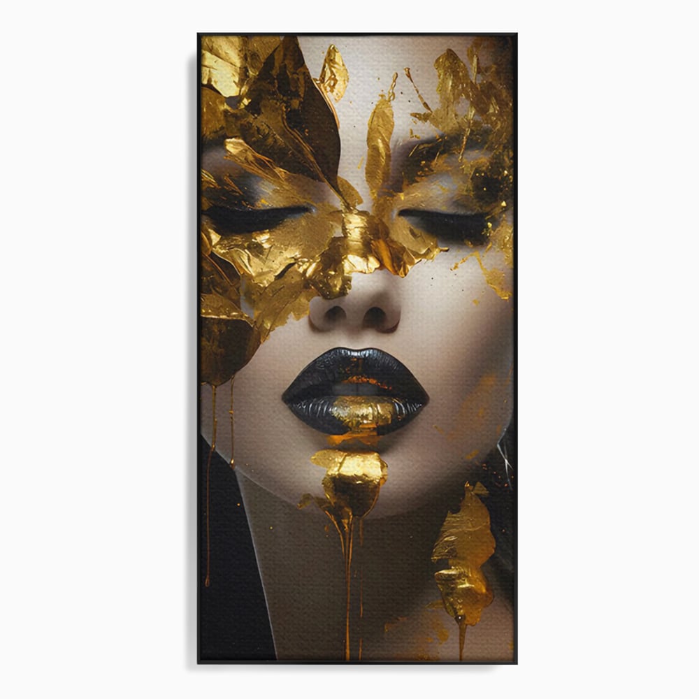 Tablou Canvas Premium LuxCanva® C1156, Pretty Face Covered In Gold ,  Culori, Girl, Beautiful, Living Room, Relaxare, Culori Vibrante