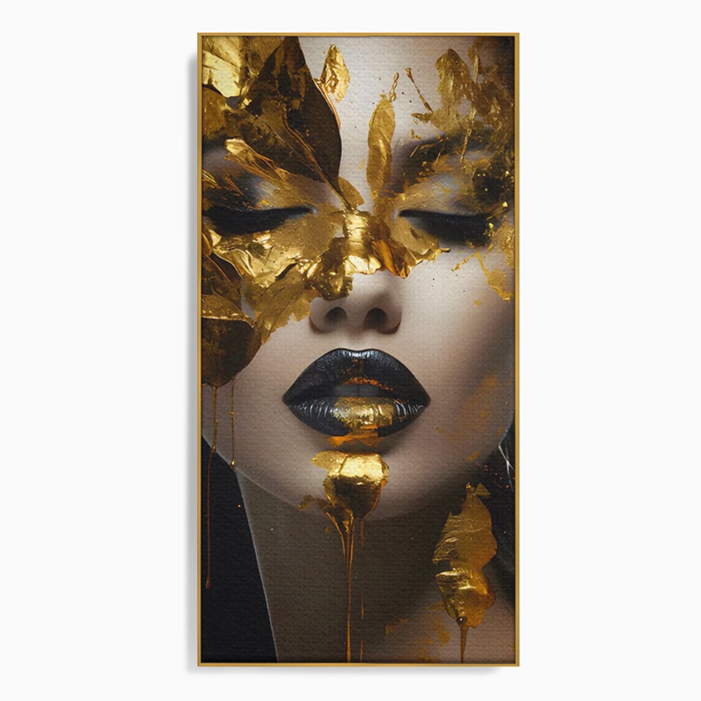 Tablou Canvas Premium LuxCanva® C1156, Pretty Face Covered In Gold ,  Culori, Girl, Beautiful, Living Room, Relaxare, Culori Vibrante