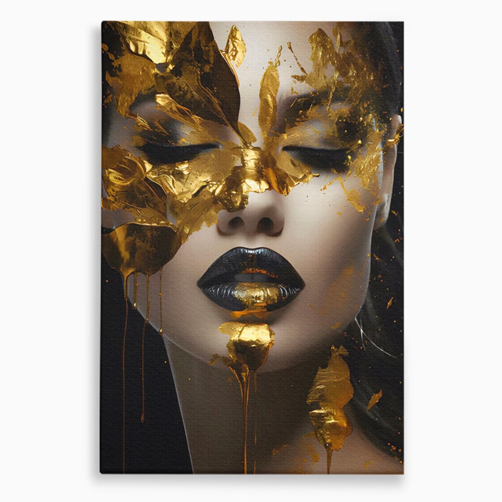 Tablou Canvas Premium LuxCanva® C1156, Pretty Face Covered In Gold ,  Culori, Girl, Beautiful, Living Room, Relaxare, Culori Vibrante