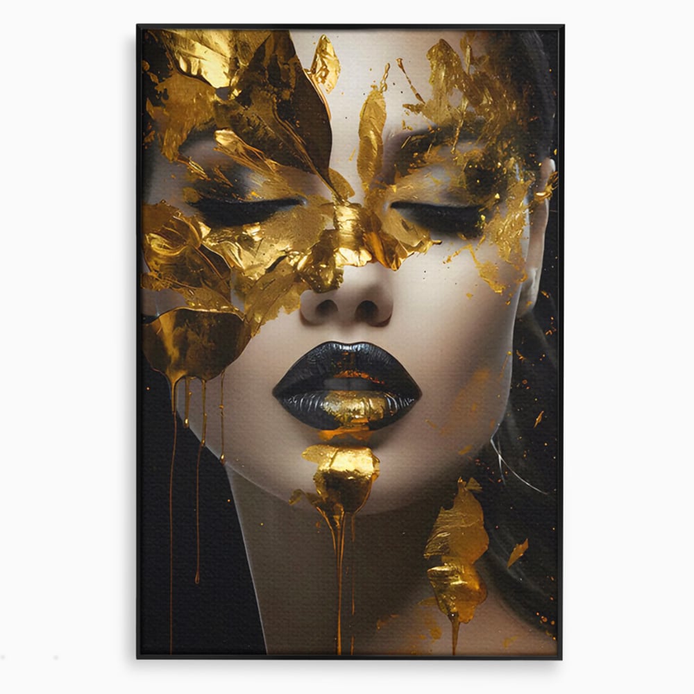 Tablou Canvas Premium LuxCanva® C1156, Pretty Face Covered In Gold ,  Culori, Girl, Beautiful, Living Room, Relaxare, Culori Vibrante