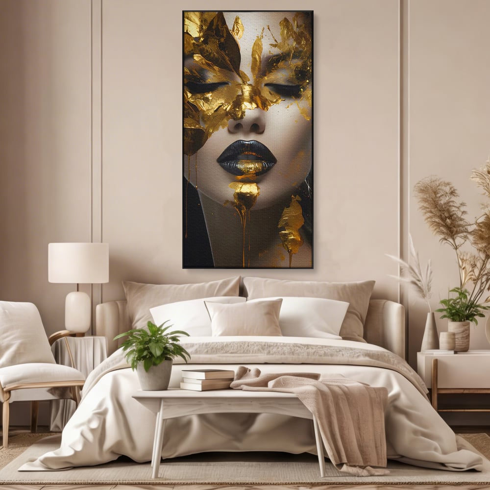 Tablou Canvas Premium LuxCanva® C1156, Pretty Face Covered In Gold ,  Culori, Girl, Beautiful, Living Room, Relaxare, Culori Vibrante