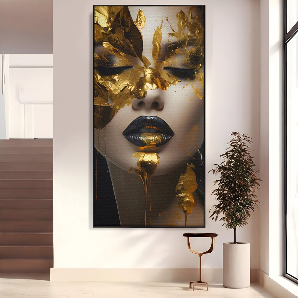 Tablou Canvas Premium LuxCanva® C1156, Pretty Face Covered In Gold ,  Culori, Girl, Beautiful, Living Room, Relaxare, Culori Vibrante