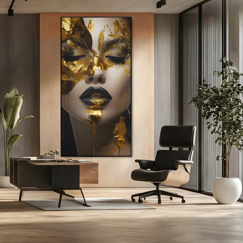 Tablou Canvas Premium LuxCanva® C1156, Pretty Face Covered In Gold ,  Culori, Girl, Beautiful, Living Room, Relaxare, Culori Vibrante