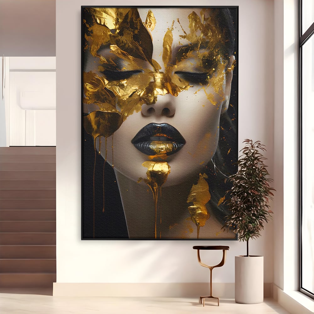 Tablou Canvas Premium LuxCanva® C1156, Pretty Face Covered In Gold ,  Culori, Girl, Beautiful, Living Room, Relaxare, Culori Vibrante