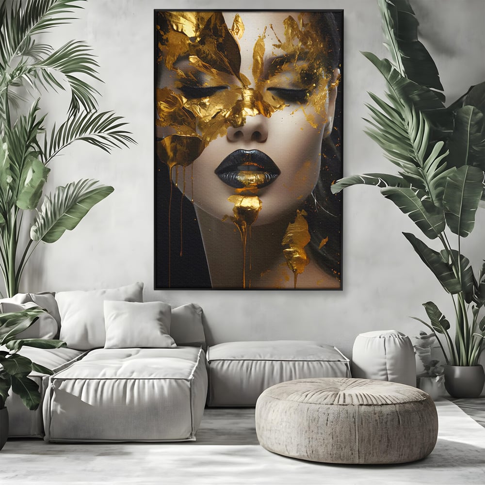 Tablou Canvas Premium LuxCanva® C1156, Pretty Face Covered In Gold ,  Culori, Girl, Beautiful, Living Room, Relaxare, Culori Vibrante