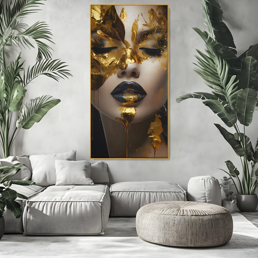 Tablou Canvas Premium LuxCanva® C1156, Pretty Face Covered In Gold ,  Culori, Girl, Beautiful, Living Room, Relaxare, Culori Vibrante