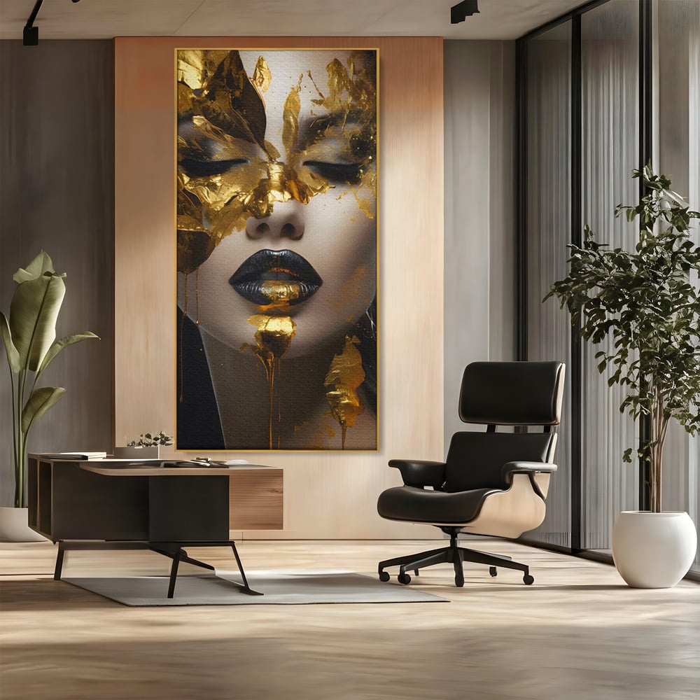 Tablou Canvas Premium LuxCanva® C1156, Pretty Face Covered In Gold ,  Culori, Girl, Beautiful, Living Room, Relaxare, Culori Vibrante