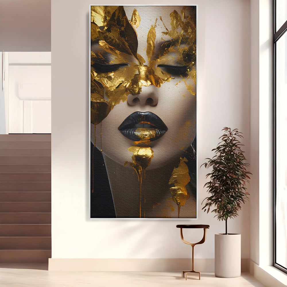 Tablou Canvas Premium LuxCanva® C1156, Pretty Face Covered In Gold ,  Culori, Girl, Beautiful, Living Room, Relaxare, Culori Vibrante