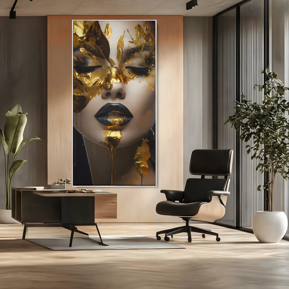 Tablou Canvas Premium LuxCanva® C1156, Pretty Face Covered In Gold ,  Culori, Girl, Beautiful, Living Room, Relaxare, Culori Vibrante