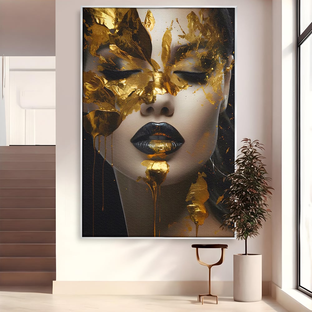 Tablou Canvas Premium LuxCanva® C1156, Pretty Face Covered In Gold ,  Culori, Girl, Beautiful, Living Room, Relaxare, Culori Vibrante