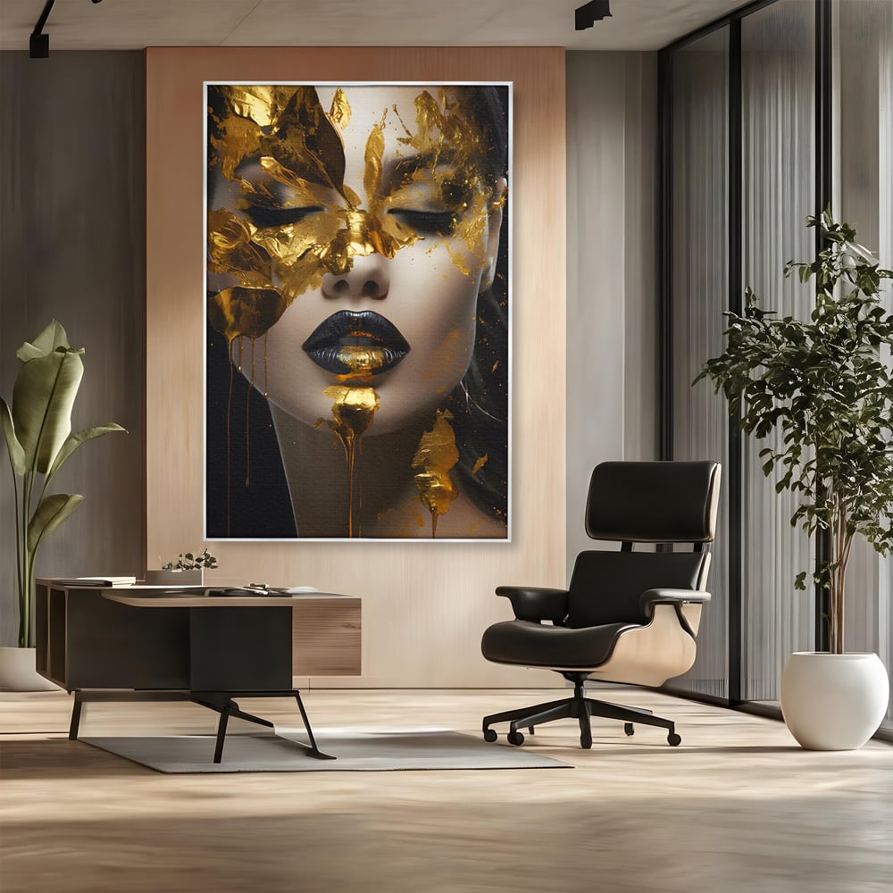 Tablou Canvas Premium LuxCanva® C1156, Pretty Face Covered In Gold ,  Culori, Girl, Beautiful, Living Room, Relaxare, Culori Vibrante