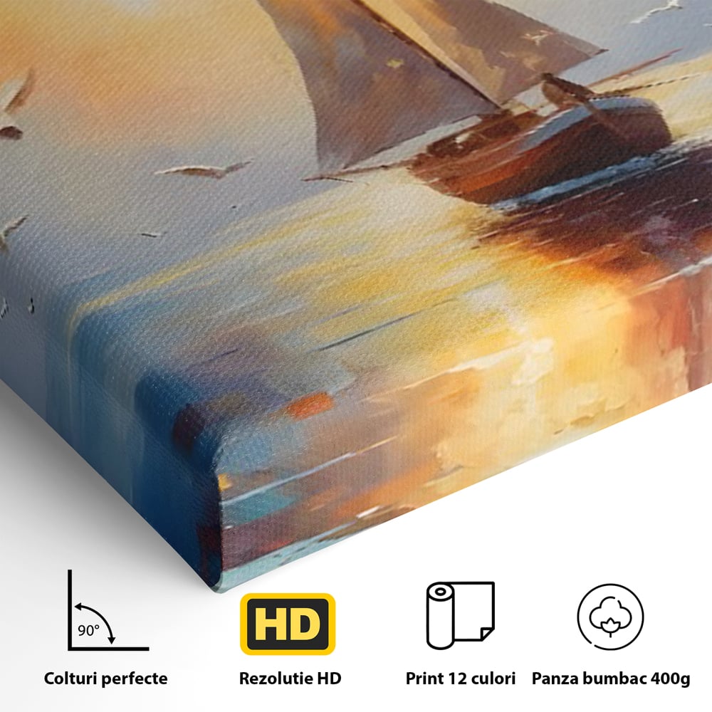 Tablou Canvas Premium, LuxCanva® C1157, Sailing Morning, Culori, Nature, Seaguls, Sea, Living Room, Relaxare, Culori Vibrante