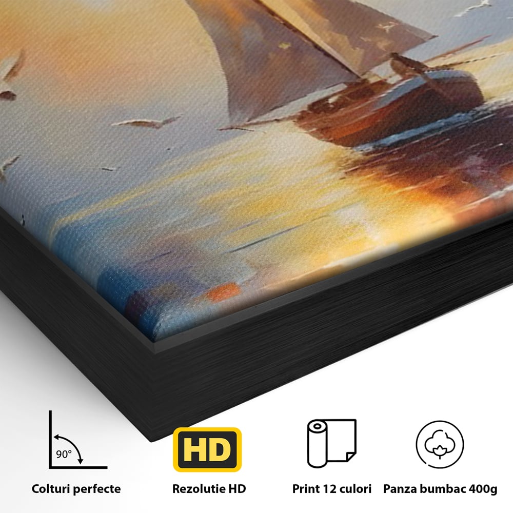 Tablou Canvas Premium, LuxCanva® C1157, Sailing Morning, Culori, Nature, Seaguls, Sea, Living Room, Relaxare, Culori Vibrante