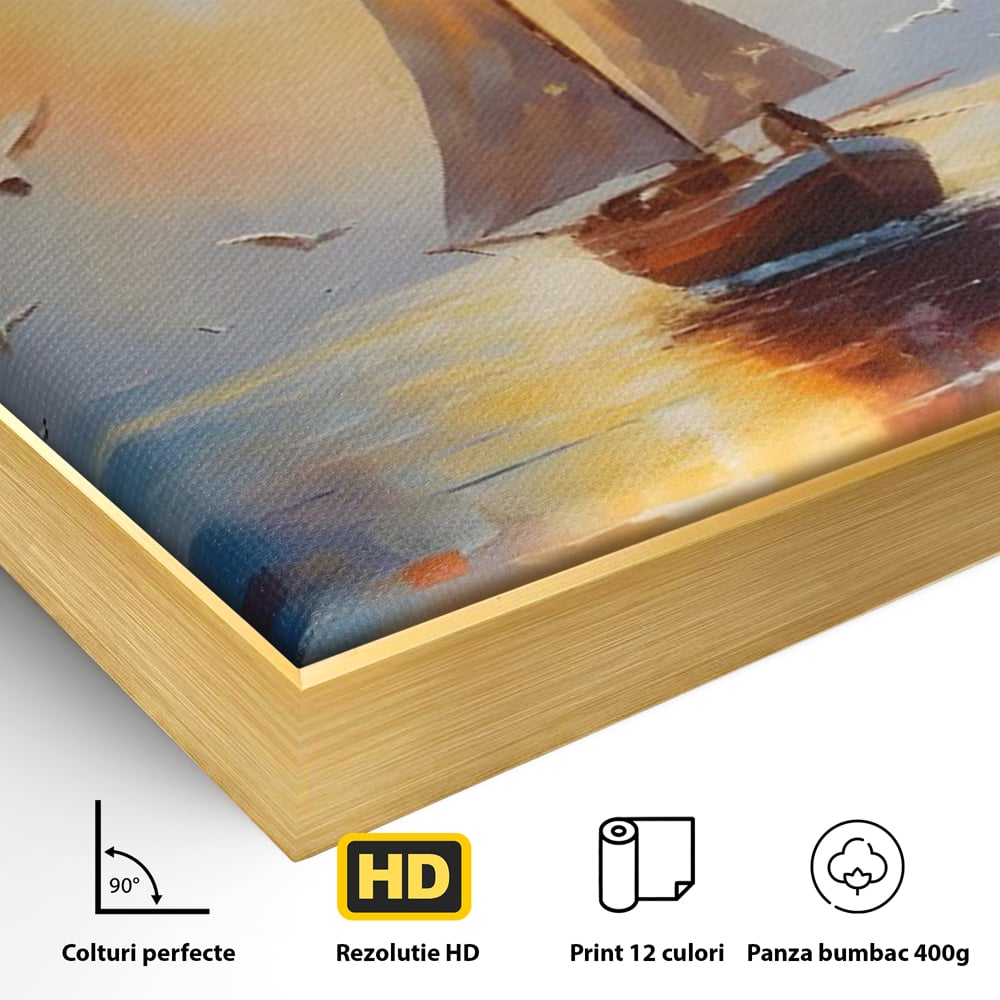 Tablou Canvas Premium, LuxCanva® C1157, Sailing Morning, Culori, Nature, Seaguls, Sea, Living Room, Relaxare, Culori Vibrante