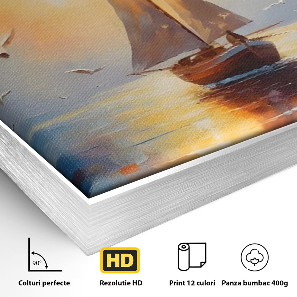 Tablou Canvas Premium, LuxCanva® C1157, Sailing Morning, Culori, Nature, Seaguls, Sea, Living Room, Relaxare, Culori Vibrante