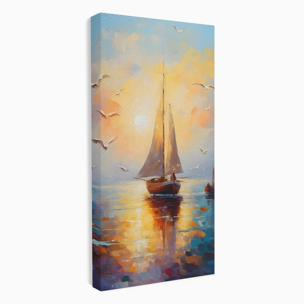 Tablou Canvas Premium, LuxCanva® C1157, Sailing Morning, Culori, Nature, Seaguls, Sea, Living Room, Relaxare, Culori Vibrante
