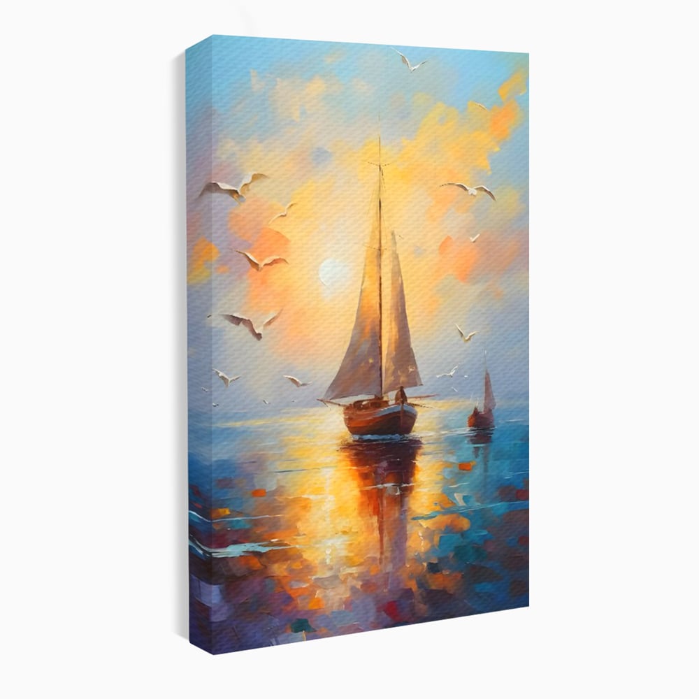 Tablou Canvas Premium, LuxCanva® C1157, Sailing Morning, Culori, Nature, Seaguls, Sea, Living Room, Relaxare, Culori Vibrante