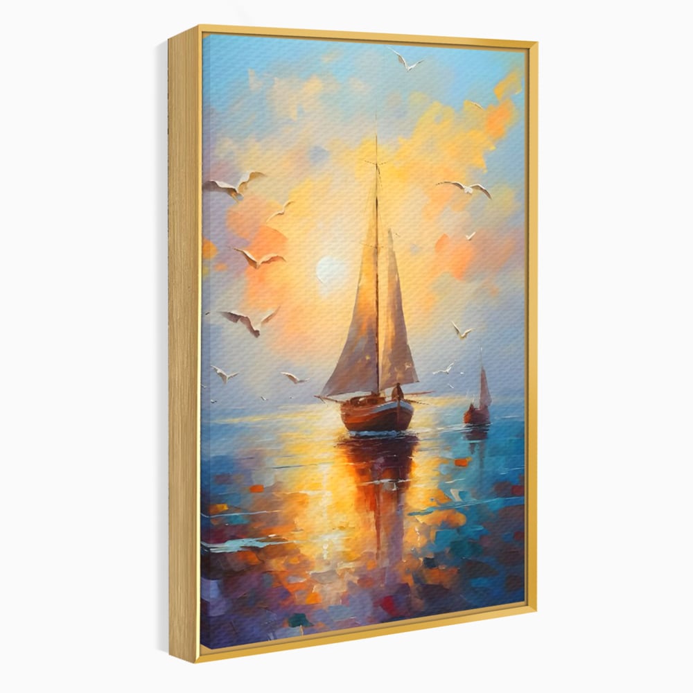 Tablou Canvas Premium, LuxCanva® C1157, Sailing Morning, Culori, Nature, Seaguls, Sea, Living Room, Relaxare, Culori Vibrante