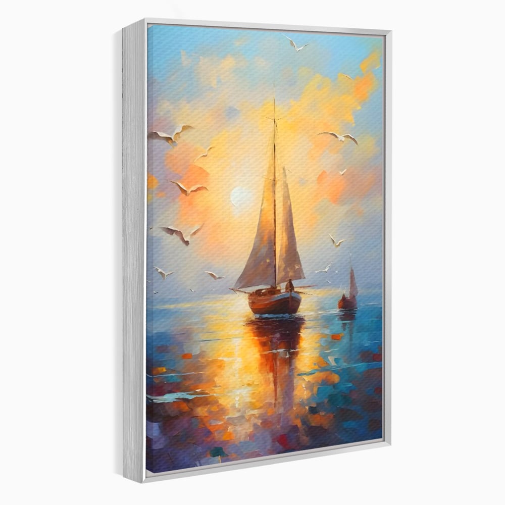 Tablou Canvas Premium, LuxCanva® C1157, Sailing Morning, Culori, Nature, Seaguls, Sea, Living Room, Relaxare, Culori Vibrante