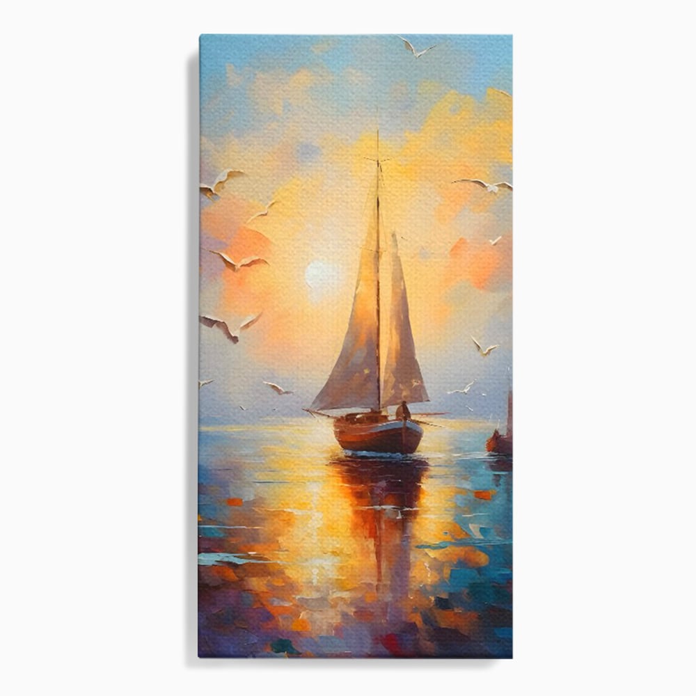 Tablou Canvas Premium, LuxCanva® C1157, Sailing Morning, Culori, Nature, Seaguls, Sea, Living Room, Relaxare, Culori Vibrante
