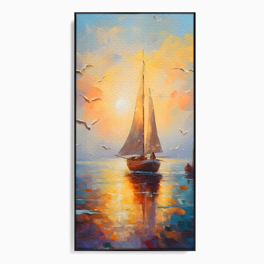 Tablou Canvas Premium, LuxCanva® C1157, Sailing Morning, Culori, Nature, Seaguls, Sea, Living Room, Relaxare, Culori Vibrante